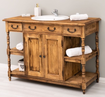 Masca de baie rustica cu 2 usi si 2 sertare, lemn masiv, 128 x 54 x 91 cm - Img 7