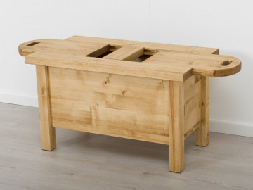 Masuta de cafea Rustic Flame cu 2 platouri culisante, Lemn masiv rustic, 110 x 52 x 55 cm - Img 3