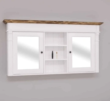 Mobilier baie suspendat, doua usi cu oglinda lemn masiv, 154 x 22.5 x 80 cm - Img 6