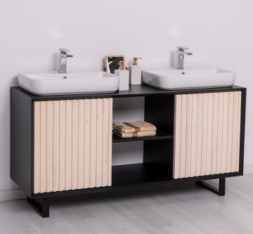 Mobilier de baie dublu lemn masiv Pianno cu 2 usi, 150 x 50 x 76 cm