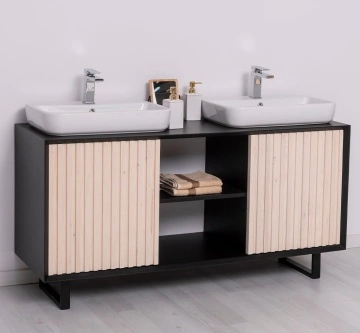 Mobilier de baie dublu lemn masiv Pianno cu 2 usi, 150 x 50 x 76 cm