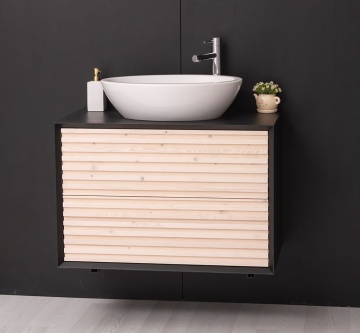 Mobilier de baie lemn masiv Pianno cu 2 sertare, suspendat, 90 x 50 x 61.4 cm - Img 4