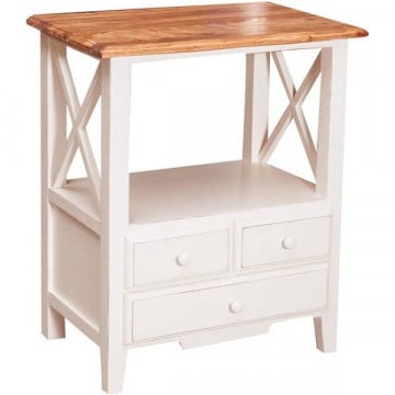 Noptiera Artizan cu 3 sertare lemn masiv tei, alb unt + natur antik, 56 x 36 x 66 cm - Img 2