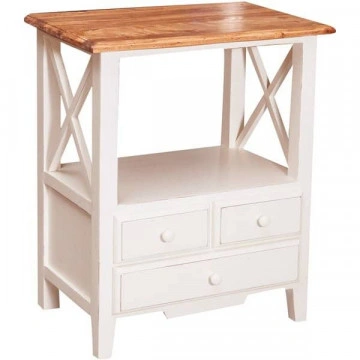 Noptiera Artizan cu 3 sertare lemn masiv tei, alb unt + natur antik, 56 x 36 x 66 cm - Img 2