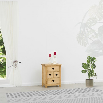Noptiera Rustic Floare de Colt cu 4 sertare, Lemn masiv 50 x 35 x 64 cm