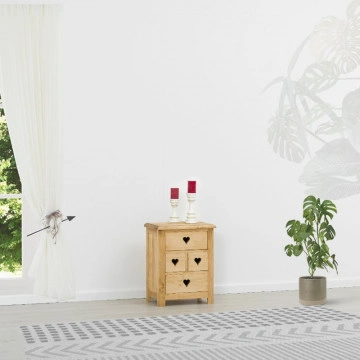 Noptiera Rustic Floare de Colt cu 4 sertare, Lemn masiv 50 x 35 x 64 cm
