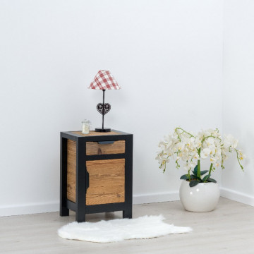 Noptiera Rustic Loft 1 usa si 1 sertar, Lemn masiv rustic, 45 x 35 x 65 cm - Img 1