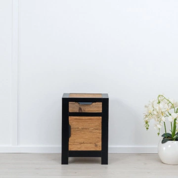 Noptiera Rustic Loft 1 usa si 1 sertar, Lemn masiv rustic, 45 x 35 x 65 cm - Img 4