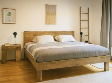 Pat lemn masiv pin model Nicopole, pat in stil rustic, 140 cm, 160 cm, 180 cm sau 200 x 200 cm