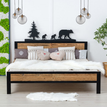Pat Rustic Loft , Lemn masiv rustic, 90 cm, 140 cm, 160 cm sau 180 x 200 cm - Img 8