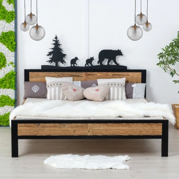 Pat Rustic Loft , Lemn masiv rustic, 90 cm, 140 cm, 160 cm sau 180 x 200 cm - Img 8