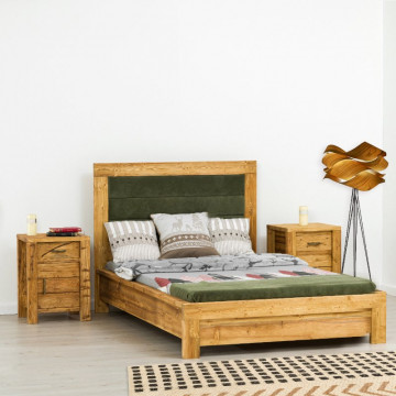 Pat tapitat simplu Colibri, Lemn masiv rustic, 90 x 200 cm - Img 1