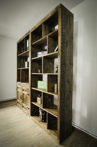 Raft biblioteca Kalamaria XXL, lemn masiv pin, 200 x 38 x 200 cm - Img 3