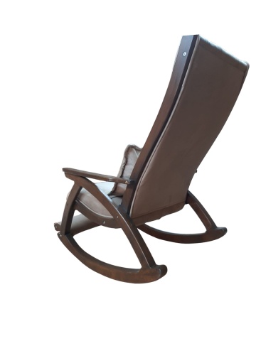 Scaun Balansoar Lemn Masiv Agapia, tapiterie catifelata Alba si cadru maro, 100 x 72 x 110 cm - Img 4