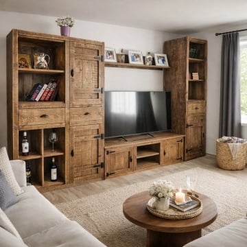 Set living Mugur de Fluier din lemn masiv pin, 4 piese mobilier