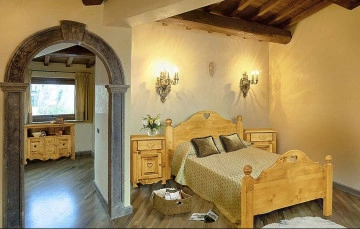 Set mobila dormitor Rustic Cabana, pat 90 x 200 cm si 2 noptiere, lemn masiv rustic - Img 5