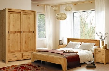 Set mobila dormitor rustic Ecuador, dulap usi culisante, 3 piese lemn masiv rustic