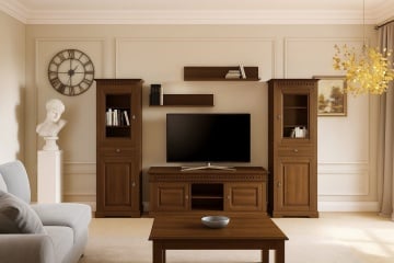 Set mobila living Colonial din lemn masiv tei, 5 piese, finisaj maro - Img 6