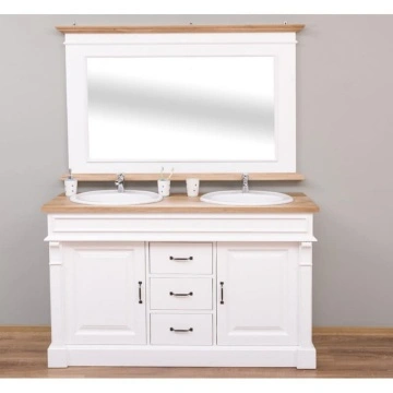 Set mobilier masca de baie + oglinda, lemn masiv brad + stejar, 150 x 51 x 91 cm