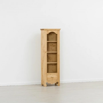 Biblioteca Cabana ingusta, 1 sertar si 3 etajere, Lemn masiv rustic, 50 x 35 x 160 cm - Img 2