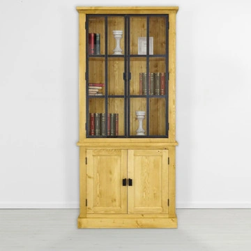 Biblioteca cu vitrina lemn masiv Industrial Wood cu 4 usi, 100 x 45 x 223 cm - Img 3