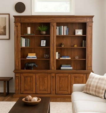 Biblioteca Dolce Toscana lemn masiv de tei, nuc antik, 230 x 47 x 235 cm