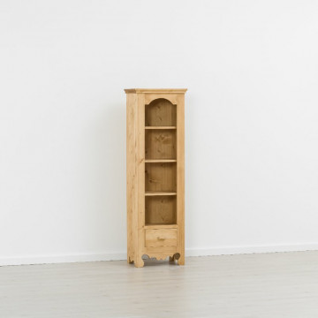 Biblioteca ingusta Rustic Flame, 1 sertar si 3 etajere, Lemn masiv rustic, 50 x 35 x 160 cm - Img 2