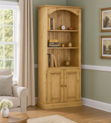 Biblioteca Rustica Apuseni din lemn masiv cu 2 usi si 3 rafturi, 84 x 38 x 186 cm