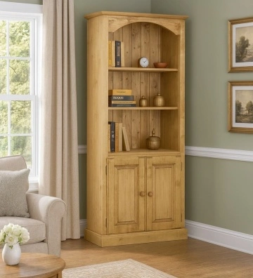 Biblioteca Rustica Apuseni din lemn masiv cu 2 usi si 3 rafturi, 84 x 38 x 186 cm