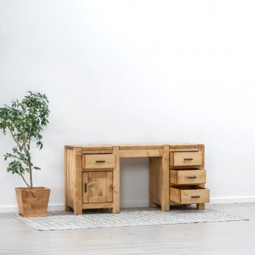 Birou 1 usa si 4 sertare Ecuador, Lemn masiv rustic, 160 x 50 x 78 cm - Img 2