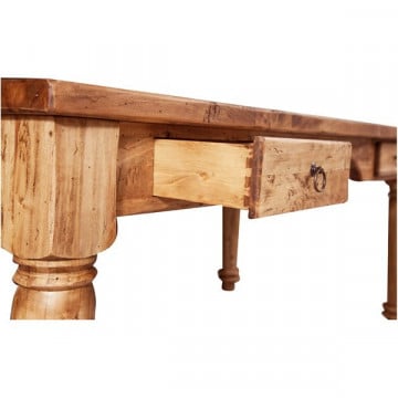 Birou Toscana cu 2 sertare, lemn masiv tei, natur antik, 184 x 92 x 78 cm - Img 3