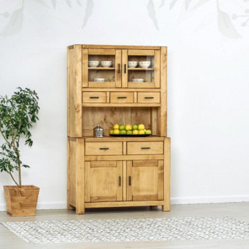 Bufet de bucatarie Ecuador 2 usi si 5 sertare, Lemn masiv rustic, 110 x 50/38 x 190 cm - Img 1