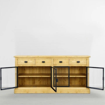 Bufet lemn masiv Industrial Wood, 4 usi sticla si 4 sertare, 200 x 50 x 90 cm - Img 3