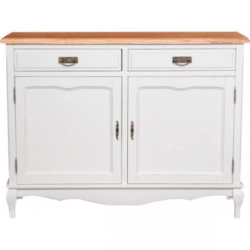 Bufet Toscana Charme cu 2 usi si 2 sertare lemn masiv tei, alb unt + natur antik, 123 x 42 x 92.5 cm - Img 3