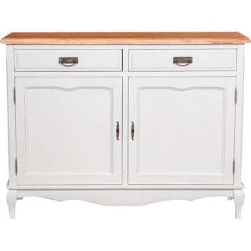 Bufet Toscana Charme cu 2 usi si 2 sertare lemn masiv tei, alb unt + natur antik, 123 x 42 x 92.5 cm - Img 3