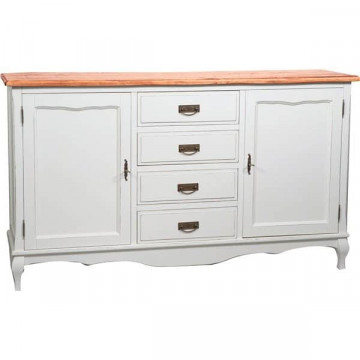 Bufet Toscana Charme cu 2 usi si 4 sertare, lemn masiv tei, alb unt + natur antik, 160 x 42 x 90 cm - Img 5