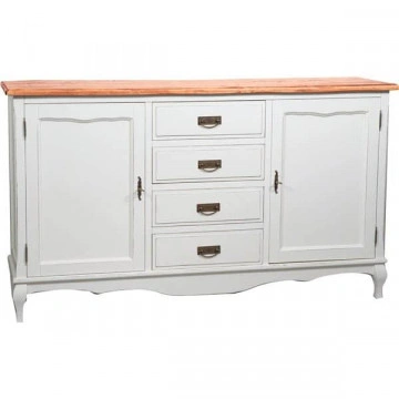 Bufet Toscana Charme cu 2 usi si 4 sertare, lemn masiv tei, alb unt + natur antik, 160 x 42 x 90 cm - Img 5