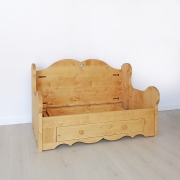 Canapea Cabana Rustica lemn masiv, model cu sertar si tapiterie, 148 x 92 x 90 cm - Img 5