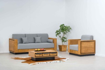 Canapea Lemn masiv Mexicana, model fix cu tapiterie, 220 x 83 x 70 cm - Img 2