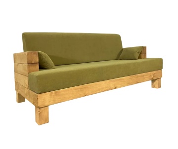 Canapea Rustic Cabana lemn masiv, cu tapiterie, 204 x 91 x 63 cm - Img 6