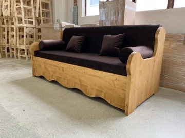 Canapea Rustica fixa lemn masiv, Cabana model cu tapiterie, 198 x 92 x 96 cm - Img 4