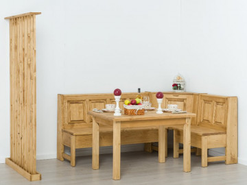 Coltar de bucatarie Cabana lemn masiv rustic cu lada depozitare, 185/135 x 61 x 93/45 cm - Img 5
