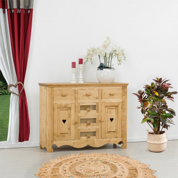 Comoda Rustic Flame cu 2 usi 6 sertare, Lemn masiv rustic, 149 x 47 x 96 cm - Img 1