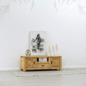 Comoda TV 2 usi, 1 sertar si nisa Ecuador, Lemn masiv rustic, 140 x 50 x 52 cm - Img 1