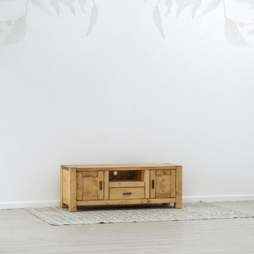 Comoda TV 2 usi, 1 sertar si nisa Ecuador, Lemn masiv rustic, 140 x 50 x 52 cm - Img 5