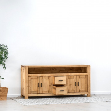 Comoda TV 4 usi 2 sertare si nisa Ecuador, Lemn masiv rustic, 180 x 50 x 85 cm - Img 5