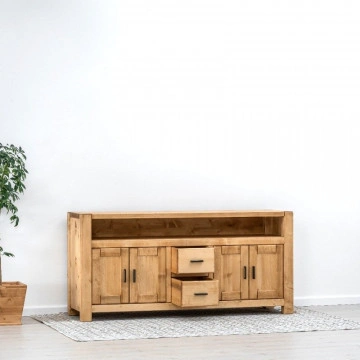 Comoda TV 4 usi 2 sertare si nisa Ecuador, Lemn masiv rustic, 180 x 50 x 85 cm - Img 5