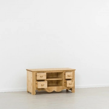 Comoda TV Cabana cu 4 sertare, Lemn masiv rustic, 120 x 55 x 62 cm - Img 2