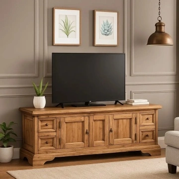 Comoda TV Dolce Toscana natur antik lemn masiv de tei, 150 x 51 x 56 cm