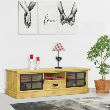Comoda TV lemn masiv Industrial Wood, 2 usi si 1 sertar, 180 x 40 x 46 cm